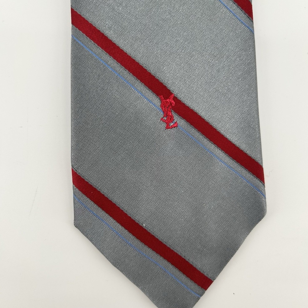 YSL Yves Saint Laurent Tie Silver Red Regimental Era 70's- 80s Vintage USA NWT